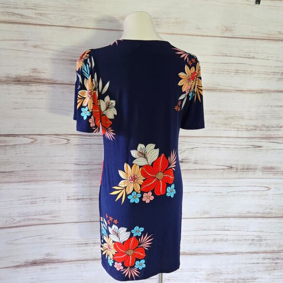 Alexandra + Oak Short Sleeve Navy blue Floral Shift Dress sz Small - Picture 2 of 5